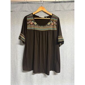 Tempted Hearts Women's 3X Plus Size Black Embroidered Tunic Top Blouse Boho Chic